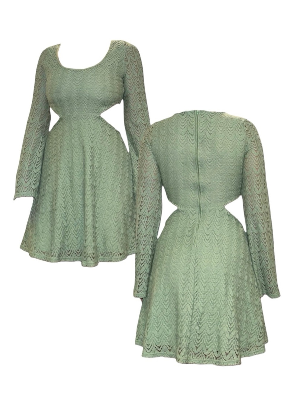 Cut Out Mint Green Long Sleeve Dress